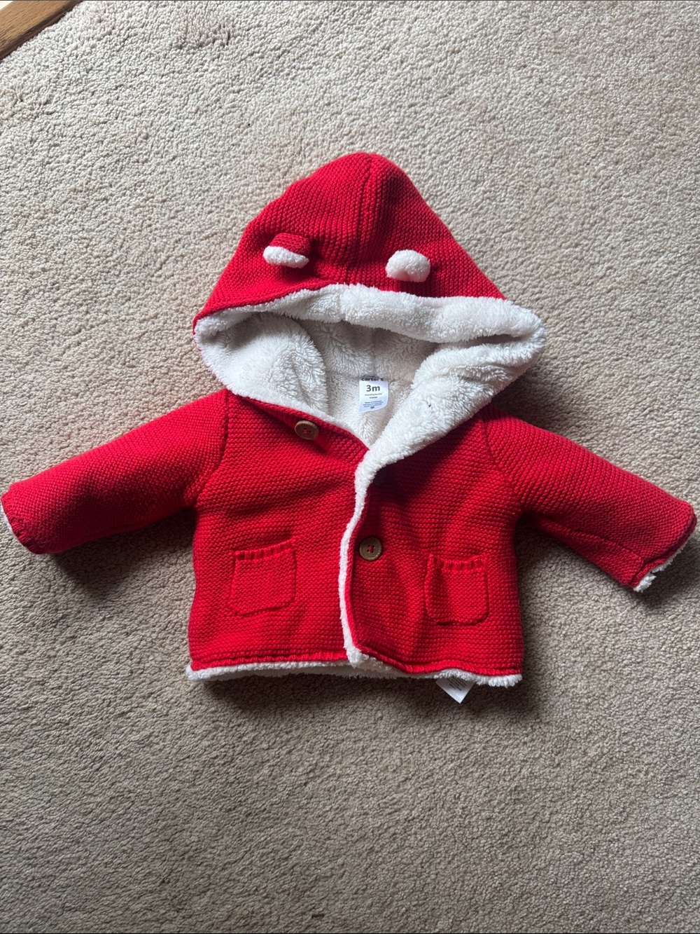 Carter’s Sherpa Lined Bear Hood Knit Cardigan Jacket 3M